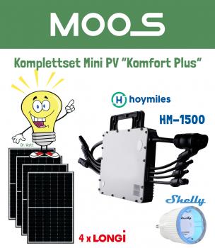 Mini PV Komplettset “Komfort Plus” inkl. Hoymiles HM-1500, 4 x Longi 370W und WLAN Auslesetool Shelly Plug S